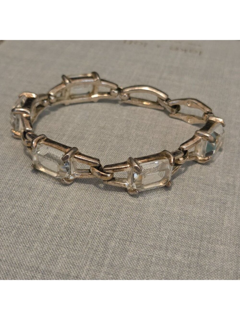 Swarovski Silver Rhodium Plated Emerald Cut Clear Crystal 7" Bracelet